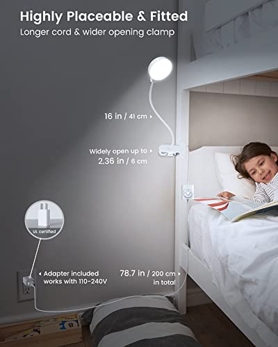 Glocusent 5W Clip on Light, 3 Colors & 5 Brightness Reading Light for Bed - color: White