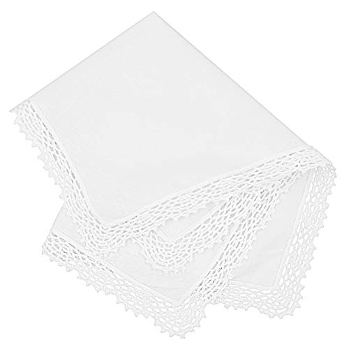 Milesky White Wedding Handkerchief Pure Cotton, Soft Ladies Hanky with Crochet Lace - color: Ch01