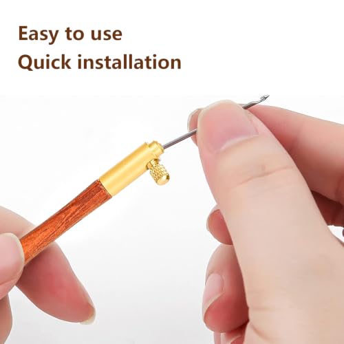 GBSCLOVER Tambour Hook with 3 Needles, Stainless Steel Tambour Embroidery Needle, Wooden Handle Embroidery Beading Crochet Set for Sewing, Crafting, Beading, Diamond Embroideries