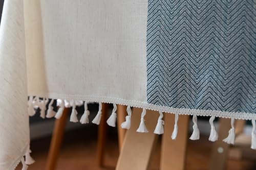 Oubonun Tablecloths for Rectangle Tables - color: Beige，blue Stripe, size: 86" x 55" (Rectangular)