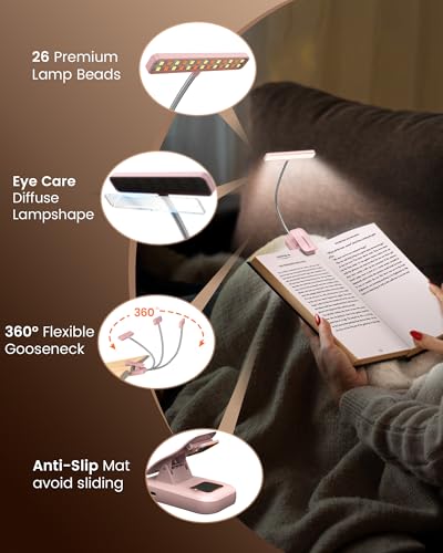 Glocusent 26 LED Reading Lights for Books in Bed, Ideal Gifts for Reader - color: Pink