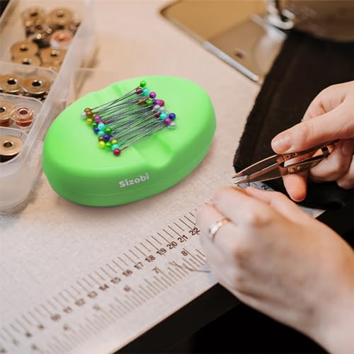 Sizobi Magnetic Pin Holder, 2.8" x 4", 130-Piece, Green (for Sewing, Quilting Pins, Nails, Screws, Hair Pins, Paper Clips) - color: Green