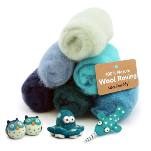Woolbuddy Corriedale Wool Roving Kit for Needle Felting (Blue) 20g Each - color: Blue