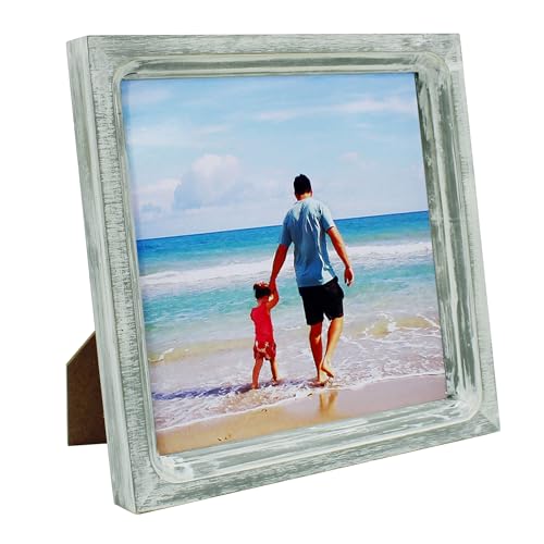 CVHOMEDECO. 8x8 Picture Frame Made of Solid Wood High Definition Glass Rustic Vintage Designs Small Photo Frame for Tabletop Display and Wall Mounting, Distress Grey - color: Distress Grey A, size: 8" X 8"