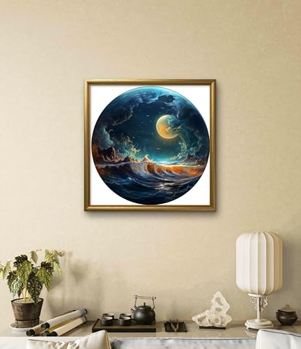 Leczany Cross Stitch Stamped Kit for Beginner - Moonlight Waves | DIY Embroidery Starter Patterns Craft Kit Needlepoint for Adults | 11CT, 3 Strands | 15x15 inches - color: 11CT Stamped kits,Moonlight Waves 15x15 inches