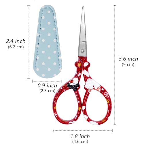 3.6 inch Sharp Embroidery Scissors Crochet with Leather Sheath for Knitting - color: Red Christmas