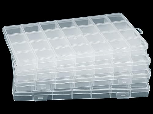 4Pack 28-Grid Clear Storage Boxes with Fixed Dividers for Beads - size: 4pcs 28 Grids