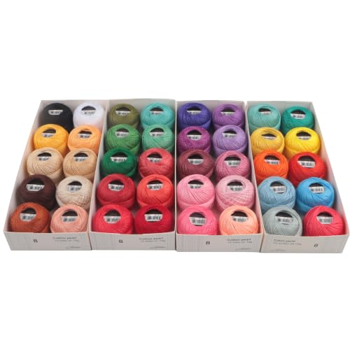 Double Mercerized Egyptian Long Staple Cotton Pearl Thread Size 8 40 Balls/Set 87 Yards per Ball Rainbow Color Embroidery Thread for Hand Embroidery, Sashiko, Crochet, Knitting (40 Colors-1) - color: 40 Colors-1