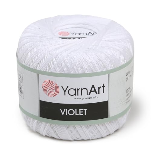 YarnArt Violet – 100% Mercerized Cotton Crochet & Knitting Yarn – Soft & Durable Lace Thread for Embroidery, Doilies & DIY Crafts – 1 Skein (50g, 282m) (1000) - color: 1000