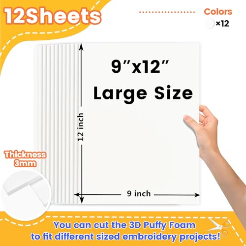 New brothread 12PCS Embroidery Puffy Foam 3MM - White - color: 12×white