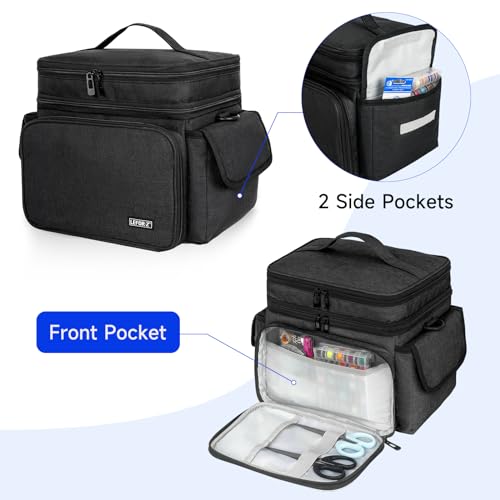 LEFOR·Z Small Sewing Supplies Organizer Bag(10.5 x 8 x 9inch),Sewing Box - color: Black