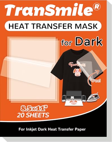 TranSmile Heat Transfer Mask for Inkjet Dark Heat Transfer Paper (20 Sheets, 8.5"x11"), Clear Iron on Transfer Tape for Dark Printable HTV - color: Dark Mask, size: 20 Sheets