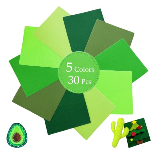 30Pcs Stiff Felt Sheets, 1mm Thick Felt Fabric Squares for Sewing & DIY - color: Dark Green Series