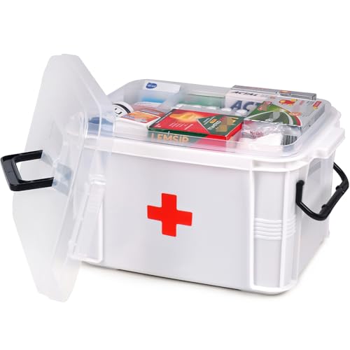 2-Tier Medicine Organizer - Plastic Portable Storage Box with Handle White - color: white