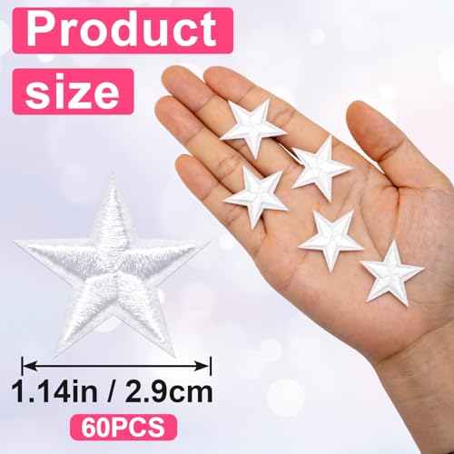 PAGOW 60 Pcs Star Iron on Patch, 1 Inch Sew on Star Embroidered Patches - color: 60 White