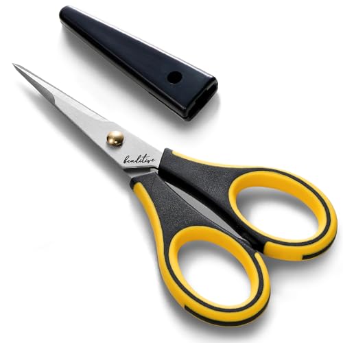 Beaditive Precision Craft Scissors - Stainless Steel Blades With Safety Cap - Ultra Sharp Tip & Non-Slip TPR Handles - For Adult & Kid Paper Crafting, Scrapbooking, Home, Office, and School Use - style: Yellow