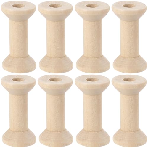 Pndeyo 8pcs Wooden Spools of Crafts, Empty Natural Wood Thread Spools, Unfinished Wooden Textile Bobbin for Organizing Cord Twine Ribbon Chains Elastic Threads - color: Wood Color, 8pcs-4cm