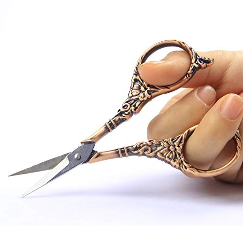 BIHRTC Vintage European Style Scissors Stainless Steel for Cross Stitch - color: Red Copper, size: 4.5 IN