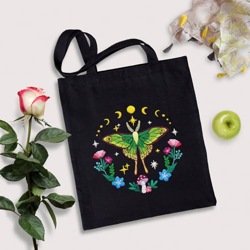 Nuberlic Embroidery Tote Bag Kit for Beginners with Moth Pattern - color: color1