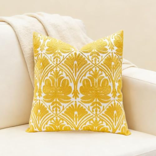 Slow Cow Embroidered Throw Pillow Cover 18 x 18 Inch Yellow - color: Yellow Rose, size: 18" x 18" (Pack of 1)