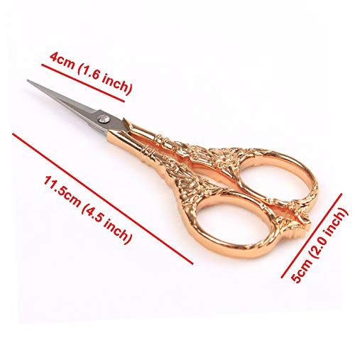 BIHRTC Vintage European Style Scissors Stainless Steel for Cross Stitch Cutting Embroidery Sewing Handcraft Craft Art Work DIY Tool(Rose Gold) - color: Rose Gold, size: 4.5 IN