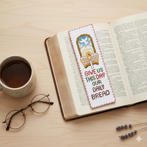 Counted Cross Stitch Bookmark Kit Give Us This Day Our Daily Bread – Christian Bible Verse Embroidery Gift – Religious DIY Craft for Prayer, Faith, and Scripture Lovers - color: Give Us This Day Our Daily Bread