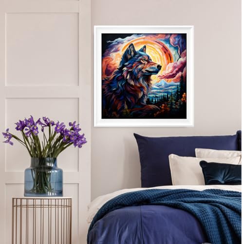 Leczany Cross Stitch Stamped Kit for Adults - Colorful Wolf Trail | DIY Embroidery Starter Patterns Craft Kit Needlepoint for Beginner | 11CT, 3 Strands | 14.2x14.6 inches - color: 11CT Stamped kits, Colorful Wolf 14.2x14.6 inches