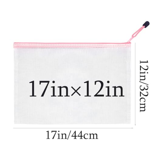 Mesh Zipper Pouch Bag, A3 Zipper File Bag for Organizing Storage, Waterproof, Pink, 17" x 12"/44cm x 32cm - color: Pink