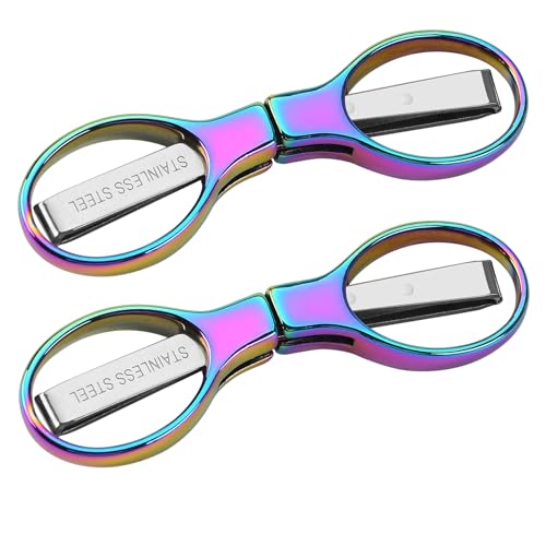 Friker Folding Scissors,Portable Telescopic Cutter Pocket Badge Scissors - color: Rainbow