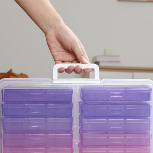 4" x 6" Plastic Photo Storage Case with 16 Inner Photo Boxes - color: Pink & Purple