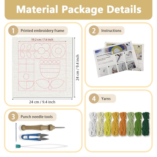 DOODLREAM Geometric Flowers Punch Needle Kit for Beginner 9.4" x 9.4" - color: Geometric Flowers