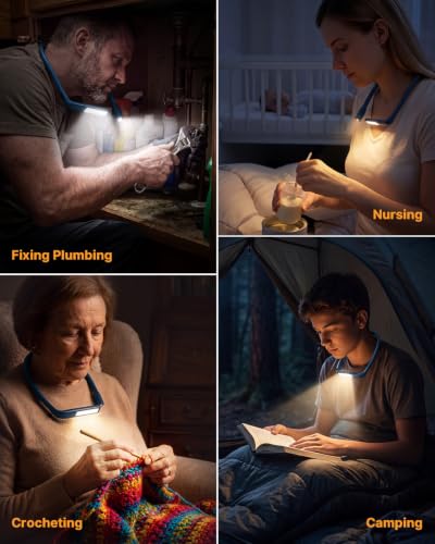 Neck Reading Light with Storage Case, Dimmable Needlepoint Light - color: Dark Blue Light with Storage Case
