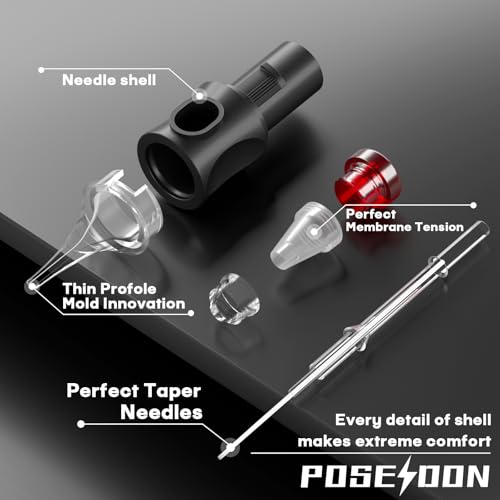 POSEIDON 50PCS Tattoo Cartridge Needles Assorted Mixed Size #12 Round Liner Shader Magnum - 5RL 7RL 9RL 5RS 7RS 9RS 7M1 15M1 7RM 15RM with Membrane Professional Disposable Tattoo Needles - size: 50PCS-#12MIX