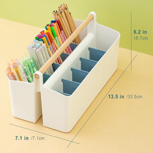 Vidifor Art Supply Organizers Caddy with Handle, Desk, Home, Office, Cleaning Basket, Makeup Caddy and Tote (White+Blue, Large) - color: White+Blue
