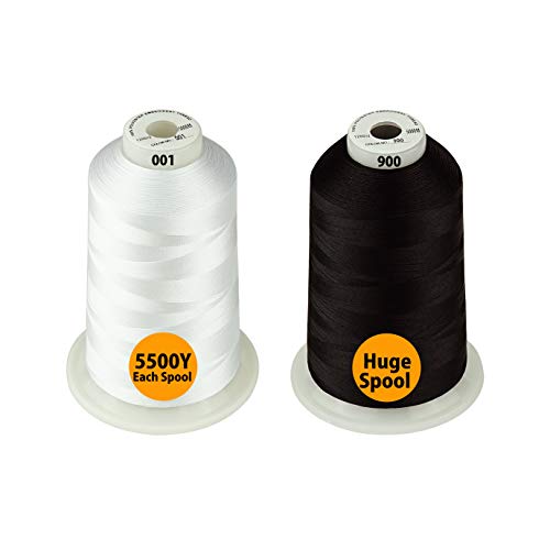 Simthread - 33 Selections - Various Assorted Color Packs of Polyester Embroidery Machine Thread Huge Spool 5500Y for All Purpose Sewing Embroidery Machines - 1White+1Black - color: 1 White + 1 Black
