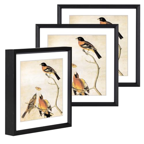 BKABOT 6x6 Black Metal Photo frames 3 Pack HD Glass Mat 5x5 Wall Table - color: Black, size: 6x6