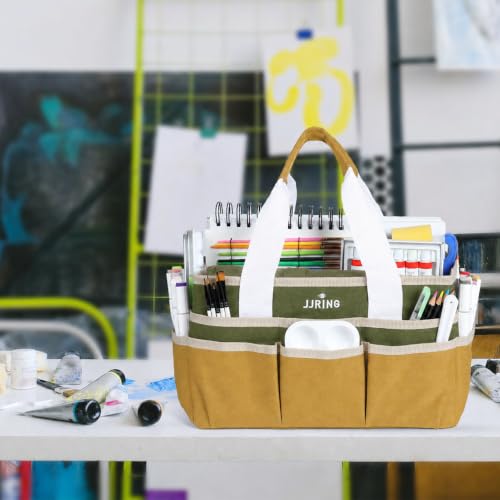 JJRING Craft Organizer Tote Bag Art Storage Caddy Dark Green and Brown - color: Dark Green&Brown, size: Small