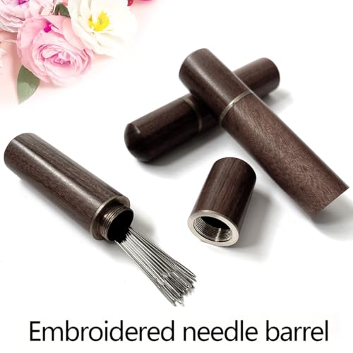Zhenqing Redwood Needle Case with 12 Blunt Tip Cross Stitch Needles, Natural Wood Embroidery Needle Holder & Nickel-Plated Rustproof Sewing Needles for Crafters, Organize Threading Tools（67502） - color: 67502