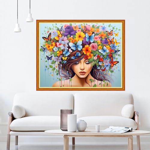 Dooxvey Cross Stitch Kits for Adult Beginners - Full Range of Stamped Kits with 11CT Patterns - Flower Girl Design, 16x20 inch - color: Artpattern19