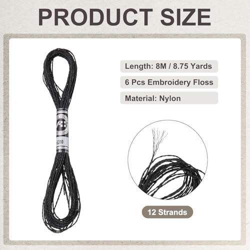 PATIKIL 6 Skeins Embroidery Floss, Metallic Embroidery Thread Nylon Threads Bracelets String for Cross-Stitch Hand Embroidery, Black - color: Black