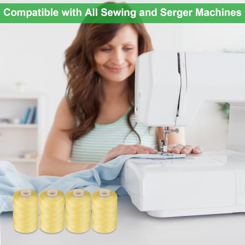 Simthread All Purpose Sewing Thread, 4 Spools Each 1000 Yards of Polyester Threads for Sewing Machine, Sewing Machine Supplies for Beginners, Hand Stitching, Quilting, Serger (Yellow) - color: Yellow