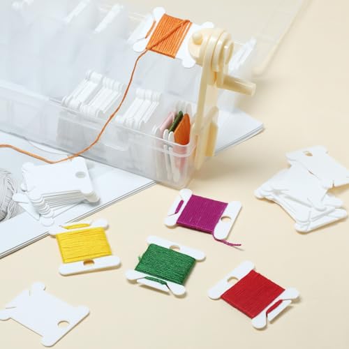 Embroidery Floss Bobbins Kit, Cross Stitch Thread Storage Set, Embroidery Floss Organizer with Bobbin Winder, Plastic Thread Organizer for DIY Craft Cotton Threads Sewing Storage
