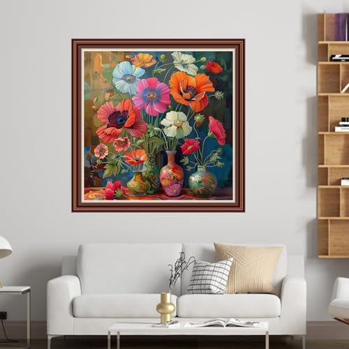Dimensean Counted Cross Stitch Kit for Beginners, 11CT Unprinted Cross-Stitch Kit Easy Patterns Needlepoint Kit Cross Stitching Embroidery Kit Supplies-Fragrant Flower Vase 18x18 inch - color: Patterns20