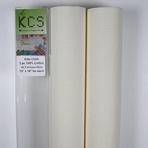 KCS 2 pc of 15" x 18" Counted Cross Stitch Cotton Aida Cloth Needlework Fabric (Antique White, 14CT) - color: Antique White, size: 14CT