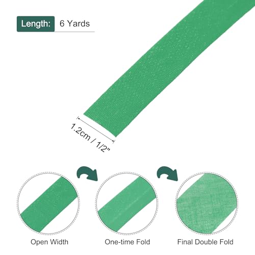 MECCANIXITY 1/2 Inch Double Fold Bias Tape Polyester Continuous Bulk Bias Tape for Sewing, Seaming Quilting Hemming Binding Crafts (Green 6 Yards) - color: Green, size: 1/2 Inch x 6 Yards