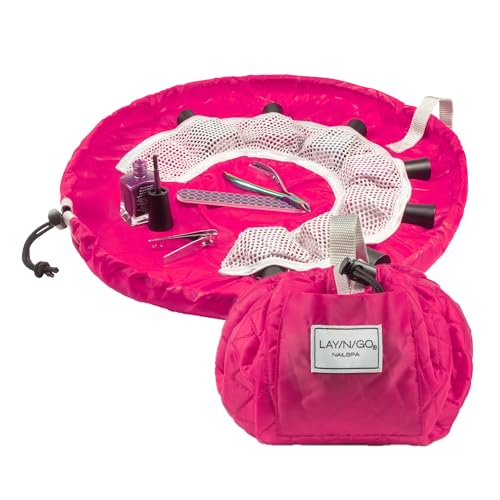 Lay-n-Go NailSpa 18″ Portable Nail Station Supplies & Cosmetic Lay Flat Organizer Bag— Travel Manicure Kit w/Mesh Pockets & Machine Washable (Pink) - color: What A Doll (Pink)