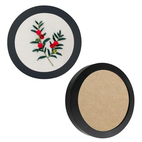 Yuqim 2 Pack Round Wood Embroidery Hoop Frames Cross Stitch Display Frame for DIY Art Craft Sewing Ornaments(Black, 8 Inch) - color: Black, size: 8 Inch