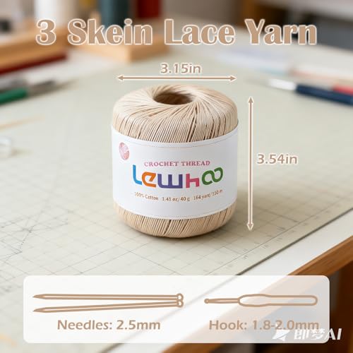 Size 3 Crochet Thread, 3 Pack Lace Yarn Ball 100% Cotton Natural - color: Natural