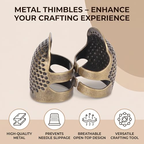 Metal Thimbles for Hand Sewing, Adjustable Finger Protectors for Quilting and Embroidery, 2 Pack Metal Sewing Rings for Needlework and Crafting