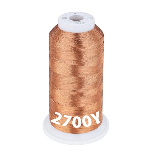 Simthread 2700 Yards Metallic Embroidery Machine Thread - Copper MS-017, 40wt High-Sheen King Spool, Smooth Running & Break Resistant for Commercial & Home Embroidery Machines - color: Copper MS-017